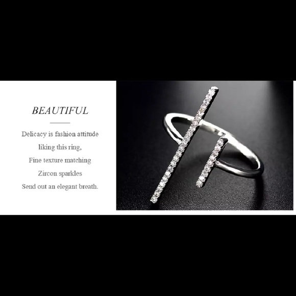 White Gold Plated Double Open Pave Crystal Ring - Picture 9 of 13